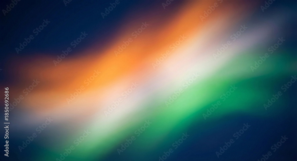 Abstract blurred motion of Indian national flag colors saffron white and green on dark background, patriotic concept for national holidays.