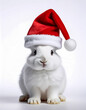 © LyaaArtWorks - white bunny wearing christmas santa hat isolated on white background