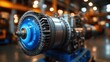 © Ferman Bagus Istuhri - Industrial machine component closeup metallic texture and blue glow