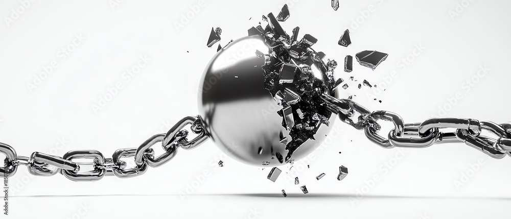 Wrecking ball breaking chain in powerful impact. Stock Photo | Adobe Stock
