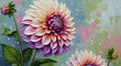 © printartist - Oil Painting of Peach and Pink Dahlia Flowers 3D Wallpaper for cover, mural wall art, invitation, poster, canvas print, wall decor painting design