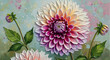 © printartist - Oil Painting of Peach and Pink Dahlia Flowers 3D Wallpaper for cover, mural wall art, invitation, poster, canvas print, wall decor painting design