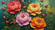 © printartist - Oil Painting of Colorful Peony Flowers and Buds 3D Wallpaper for cover, mural wall art, invitation, poster, canvas print, wall decor painting design