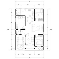 Naklejka na meble Black and White floor plan of a modern unfurnished house for your design. Suburban house vector blueprint. Architectural background.