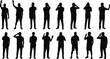 © Creative Asif - Male people silhouette gestures set waving greeting calling thinking poses black human figures collection isolated on white background