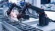 © Noir - Robotic arm pick-and-place system for an electronic assembly line, used in smart technology manufacturing.