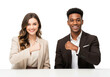 © Alexandr Peers - Oath pose with two employees holding a fist to the heart while expressing commitment and integrity for a code of conduct update on ethics governance, staff pledge and mission alignment values