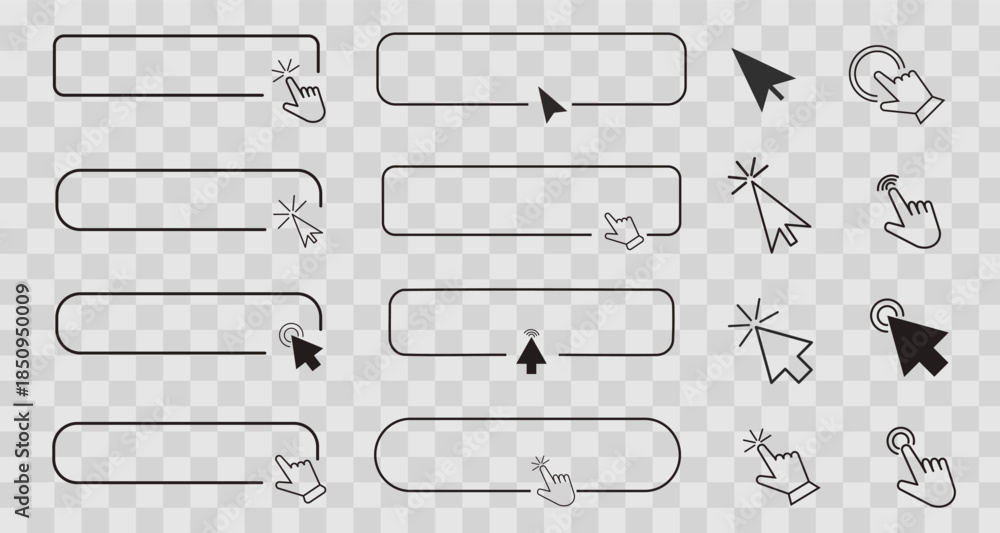 Set line frame border with arrow, mouse pointer, Button click here ...