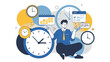 © Sagara - Productivity and Time Management Illustration Featuring a Man Surrounded by Clocks and Schedules