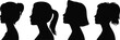 © Ashik World - Black silhouette woman face profile set hairstyle ponytail bob vector illustration female head portrait graphic element isolated on white background