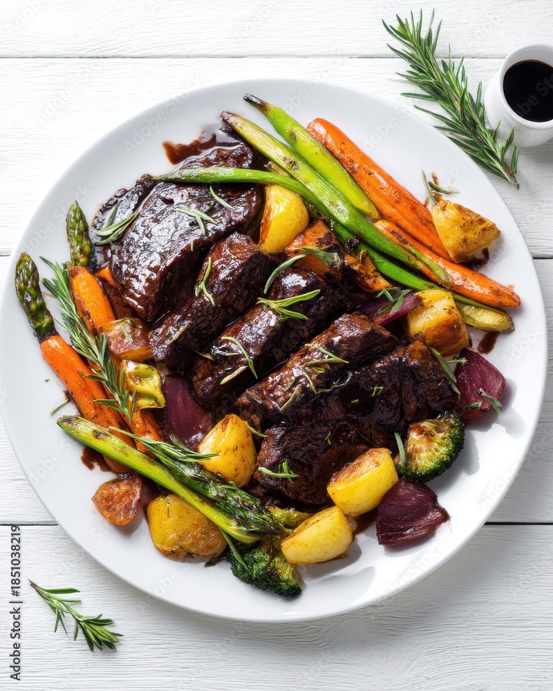 Spring Short Rib Dinners Gourmet Slow-Braised Beef Short Ribs Dinner topped with Rosemary ...