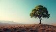 © Phetthanousack - A single, solitary tree stands stark against a vast, empty landscape, symbolizing isolation and introspection; a feeling of profound loneliness amidst an overwhelming expanse , somber, clouds, tree