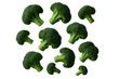 © Michael - Fresh green broccoli florets flying and falling as healthy vegetable food ingredients on transparent background