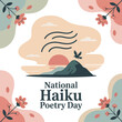 © MAJHI LAB - National Haiku Poetry Day Illustration with Mountain Sunset and Floral Patterns