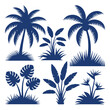© My icon - Tropical Plant Silhouette Vector Set: Palm Trees, Monstera Leaves, and Bird of Paradise