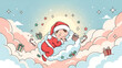© Smart workers - A cheerful cartoon baby dressed as santa claus sleeps peacefully on a fluffy cloud surrounded by gifts and stars in the sky