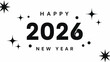 © dale - Celebrate the arrival of 2026 with a festive and ornate 'Happy New Year' typographic design featuring swirling flourishes and star-like accents