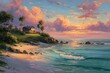 © ArtCookStudio - Coastal House Near Ocean at Sunset With Clouds and Water Reflections Along the Shore
