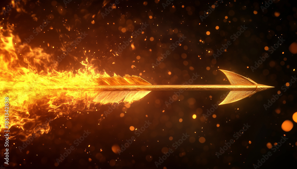 Fire Arrows And Rockets Fiery arrow flies across dark background. Burning projectile glows with ...