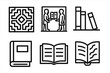 © Vectoria - Geometric Codex Patterns. Icons for: a geometric codex pattern, a linear manuscript mural, a minimalist book wall design, an