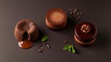 Elevated arrangement of gourmet chocolate desserts on neutral surface