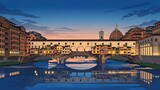 Ponte Vecchio at Dusk - A Serene Reflection in Florence, Italy.