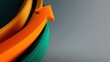 © ryker - Vibrant orange arrow rising over curved teal and dark green bands, symbolizing growth and upward progress in modern abstract composition full of dynamic motion and energy