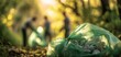 © Bohdana - The plastic garbage bag in a sunlit forest cleanup with volunteers