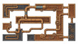 © muhammad - A detailed illustration of a steampunk-style mechanical system with copper pipes and gears on a white background.