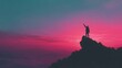 © dmmarychev - Silhouette of a man with raised arm standing on a mountain peak at sunset