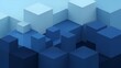 © Liara - Abstract geometric arrangement of blue and white cubes creating depth and shadow