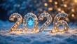 © AMZi StudiO - Decorative glowing 2026 numbers in soft snow. Sparkling bokeh lights create a festive background for New Year and winter celebrations.