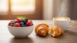 © Rekalawa - A delightful breakfast spread with fresh berries, a flaky croissant, and a steaming cup of coffee