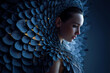 © Dirk - A futuristic bio-digital fashion display pod grown from organic polymers with glowing digital overlays. Female model posing with futuristic clothing. Bio digital fashion.