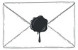 © vadymstock - An envelope with a black wax seal in outline sketch style, suitable for vintage-themed invitations and stationery designs