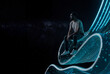 © Rendara Studio - Man sitting calmly on 3D digital waves