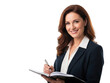 © Image stock - Professional businesswoman smiling while writing in a notebook isolated on transparent background