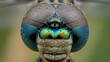 © Macro Photography - Extreme macro detail of a dragonfly head with iridescent compound eyes and morning dew.