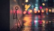 © anis rohayati - Abstract stick figure leaning on wall against colorful bokeh background