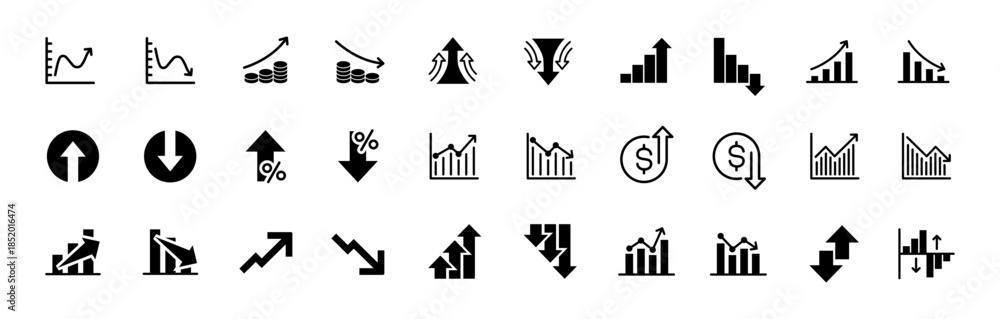 Increase and Decrease icon set. Business growth and fall graph symbol ...