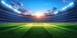© Md - Empty Cricket Stadium with Bright Lights and Sunset Sky sports arena green grass