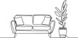 © Hossen - Continuous one line drawing of sofa and with potted plants.one line  vector illustration  with out background