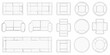 © Sourav - Architectural floor plans a collection of furniture arrangements in outline view