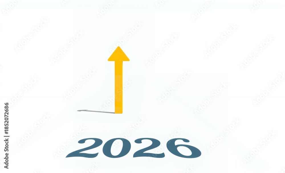 A yellow arrow pointing up and to the right on an empty road with "2026 ...