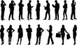 © crazycollection - Business people silhouettes set, men and women in formal attire, office workers, communication, meeting, presentation, shopping, professional corporate poses