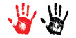 © md - Vibrant red and stark black handprints on a clean white background symbolizing human presence