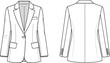 © MrMredul - Minimalist cad flat sketch blazer jacket technical drawing vector art apparel design template front back view fashion illustration line art garment production pattern cad project resource, Vector