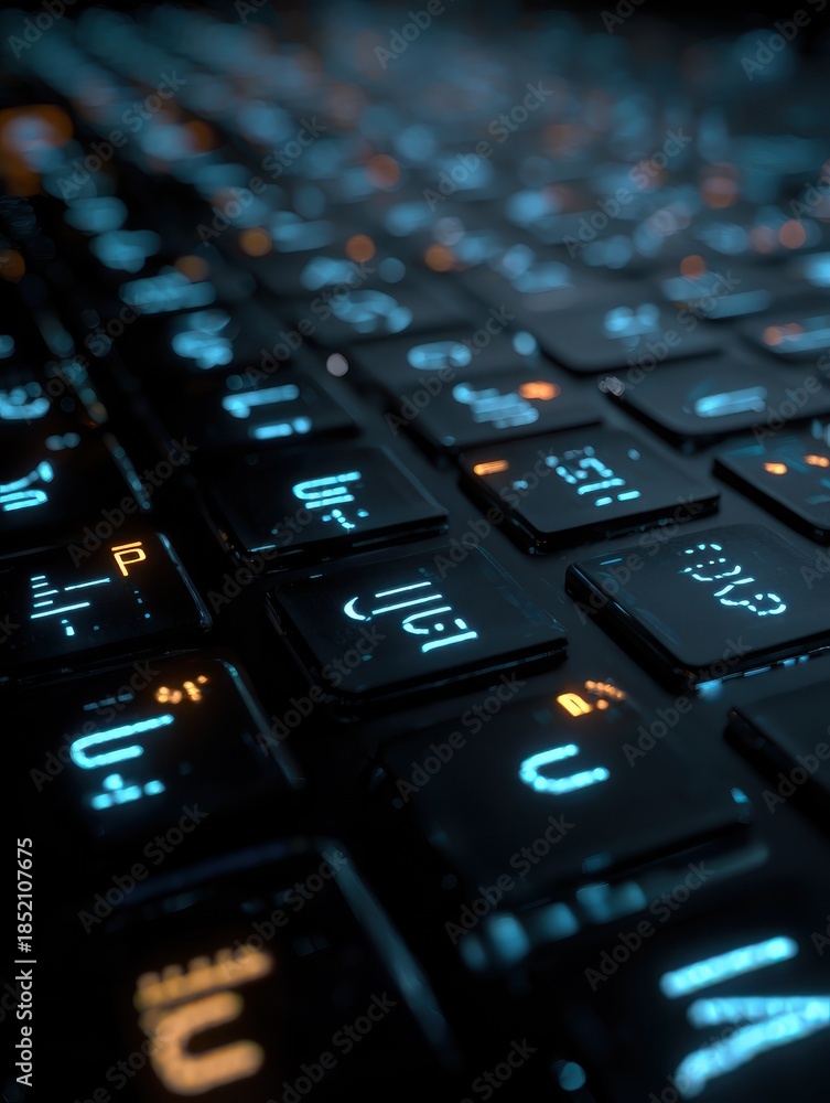 computer keyboard with glowing codes programming concept no logos no ...