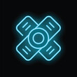 © ylivdesign - Blue neon icon of a bandage glowing on a black background