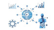 © Satriyo - Artificial intelligence globe connecting various data points, including medical anatomy, DNA, and statistical charts.